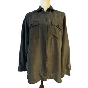 Diane Gilman Silk Button Up Loose Fit Long Sleeve Tunic Blouse Women S  Black